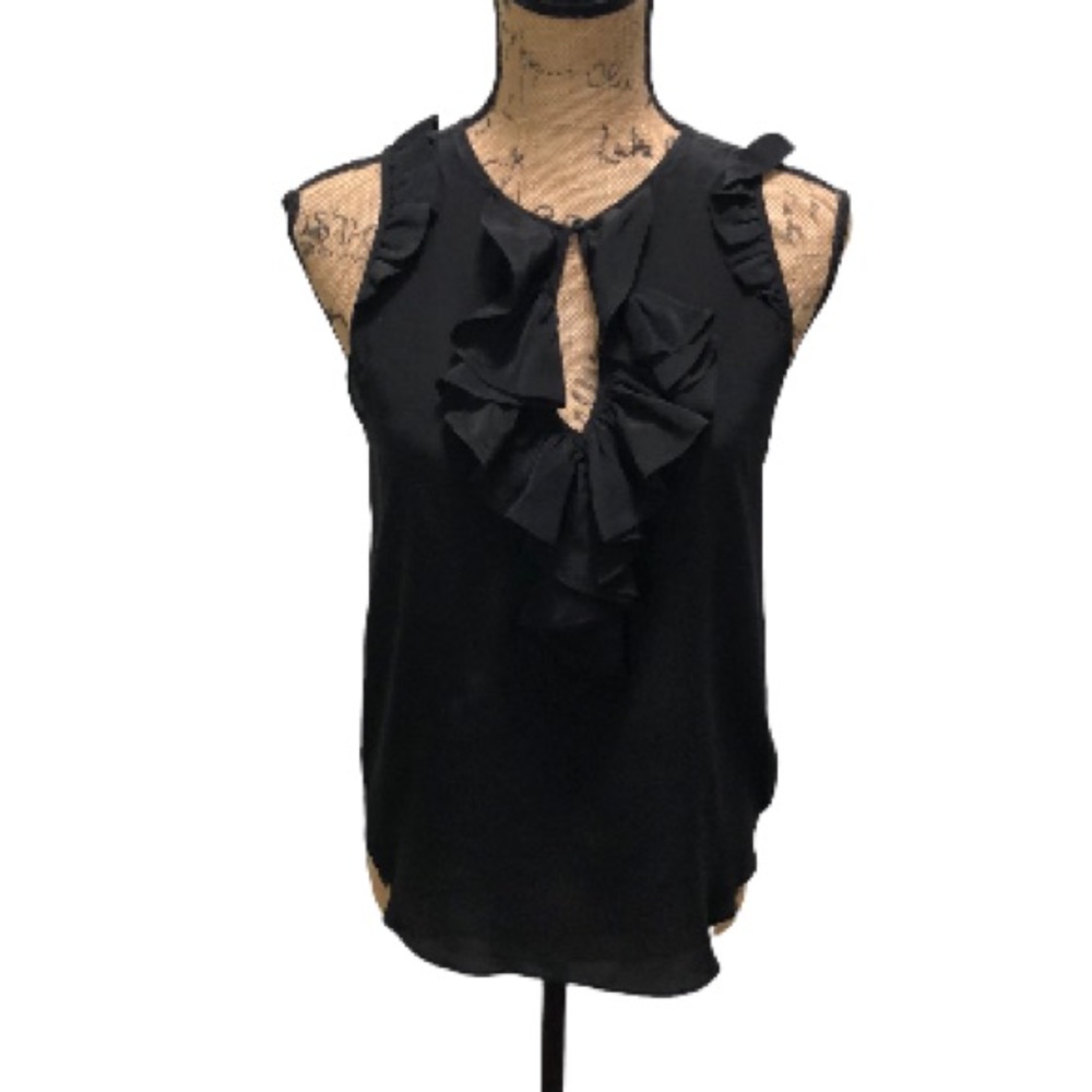 {Maeve} Ruffled Keyhole Silk Tank